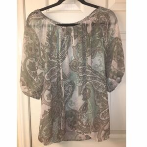 Chico's Sheer Paisley Top Women's Large L Sage Pink White Boho Bohemian Flowy